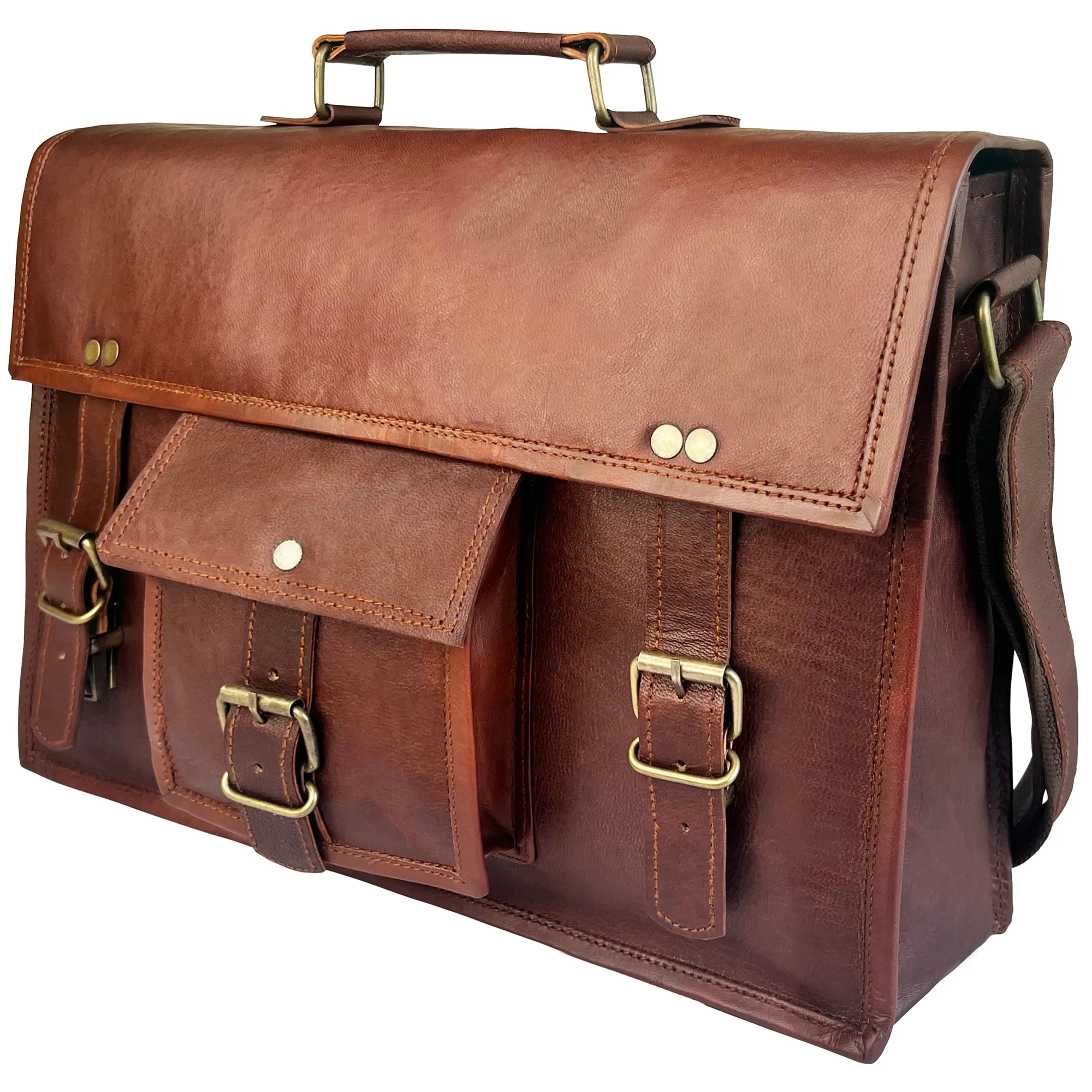 14" Leather Satchel Laptop Messenger Bag