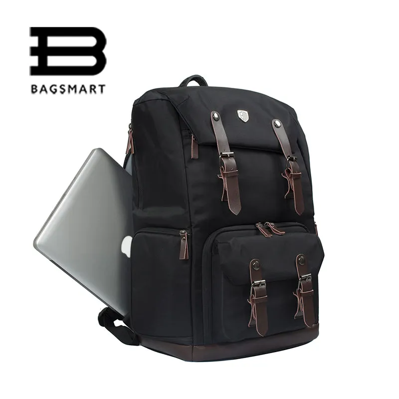 BAGSMART Backpack Canvas & Leather Backpack Waterproof Camera Bag