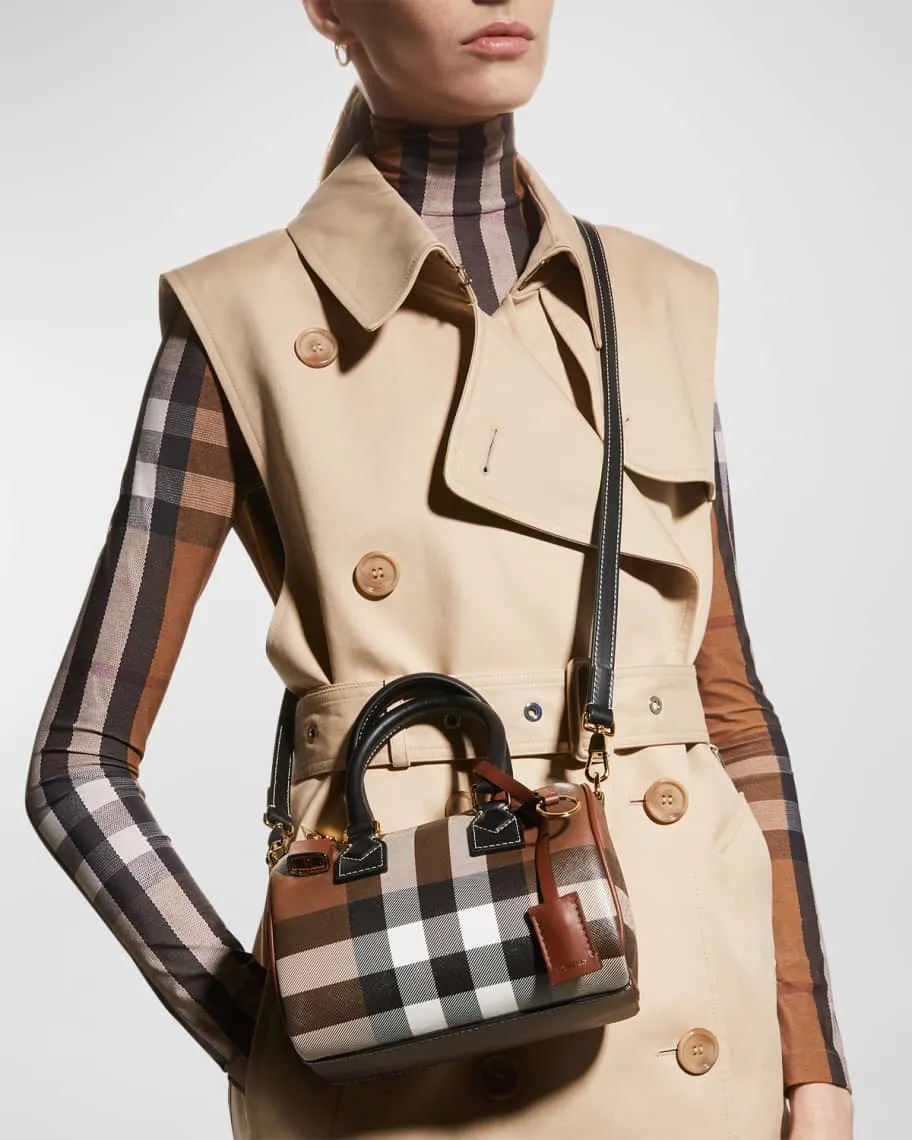 Burberry Checkered E-Canvas Top Handle Bowling Bag