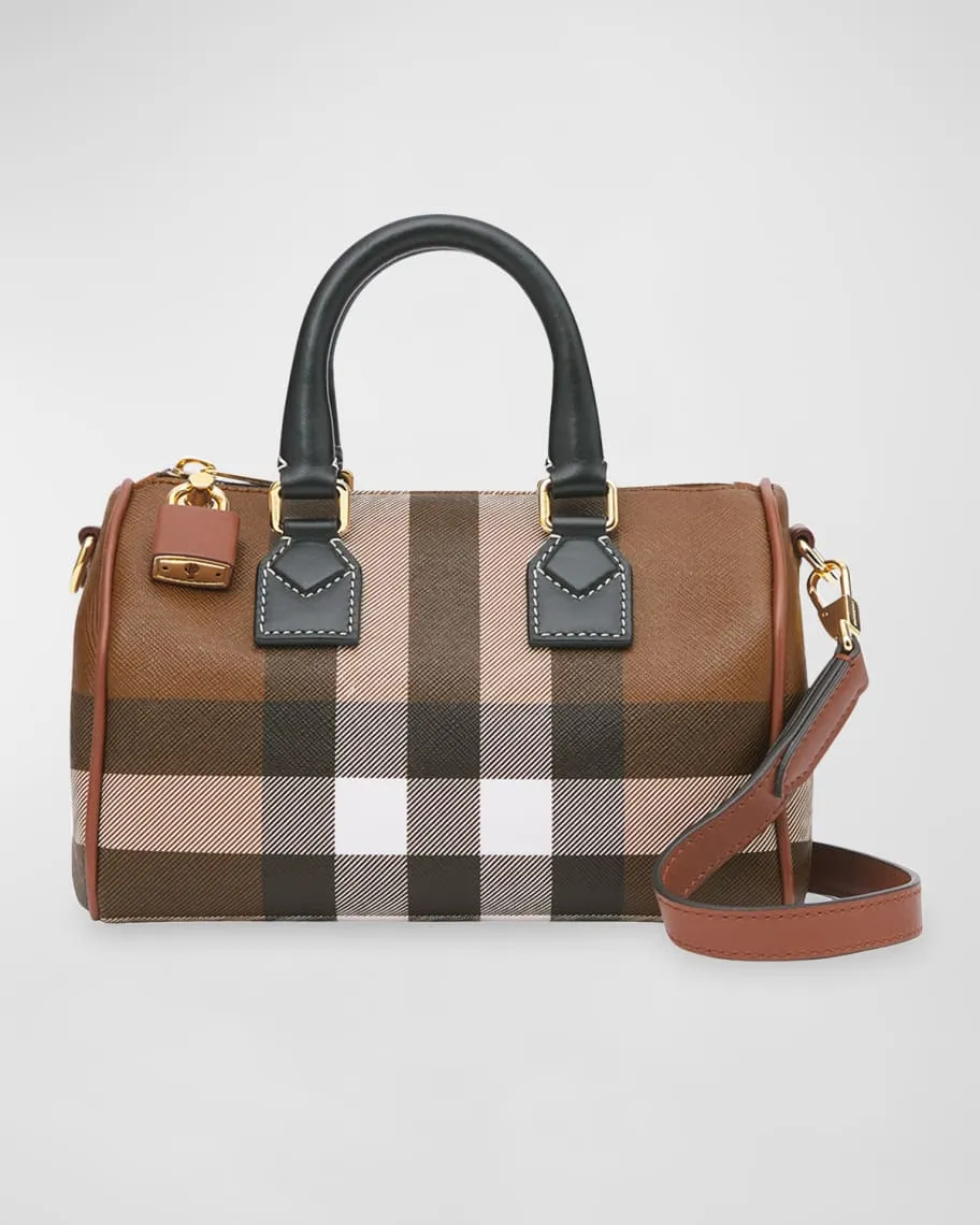 Burberry Checkered E-Canvas Top Handle Bowling Bag