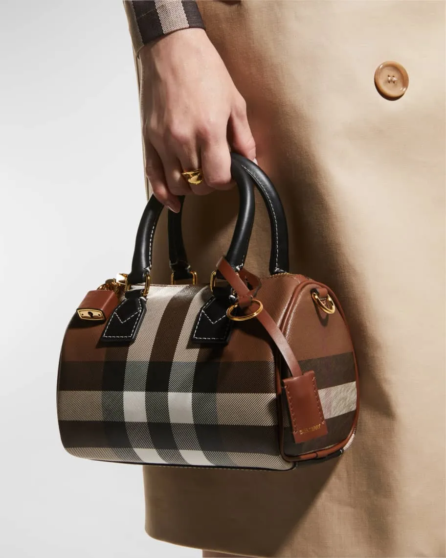 Burberry Checkered E-Canvas Top Handle Bowling Bag