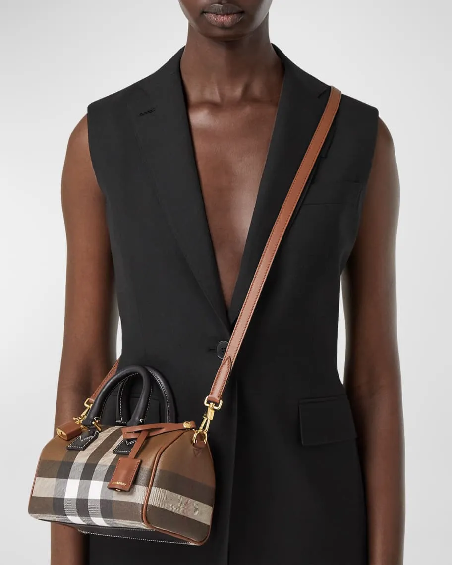 Burberry Checkered E-Canvas Top Handle Bowling Bag