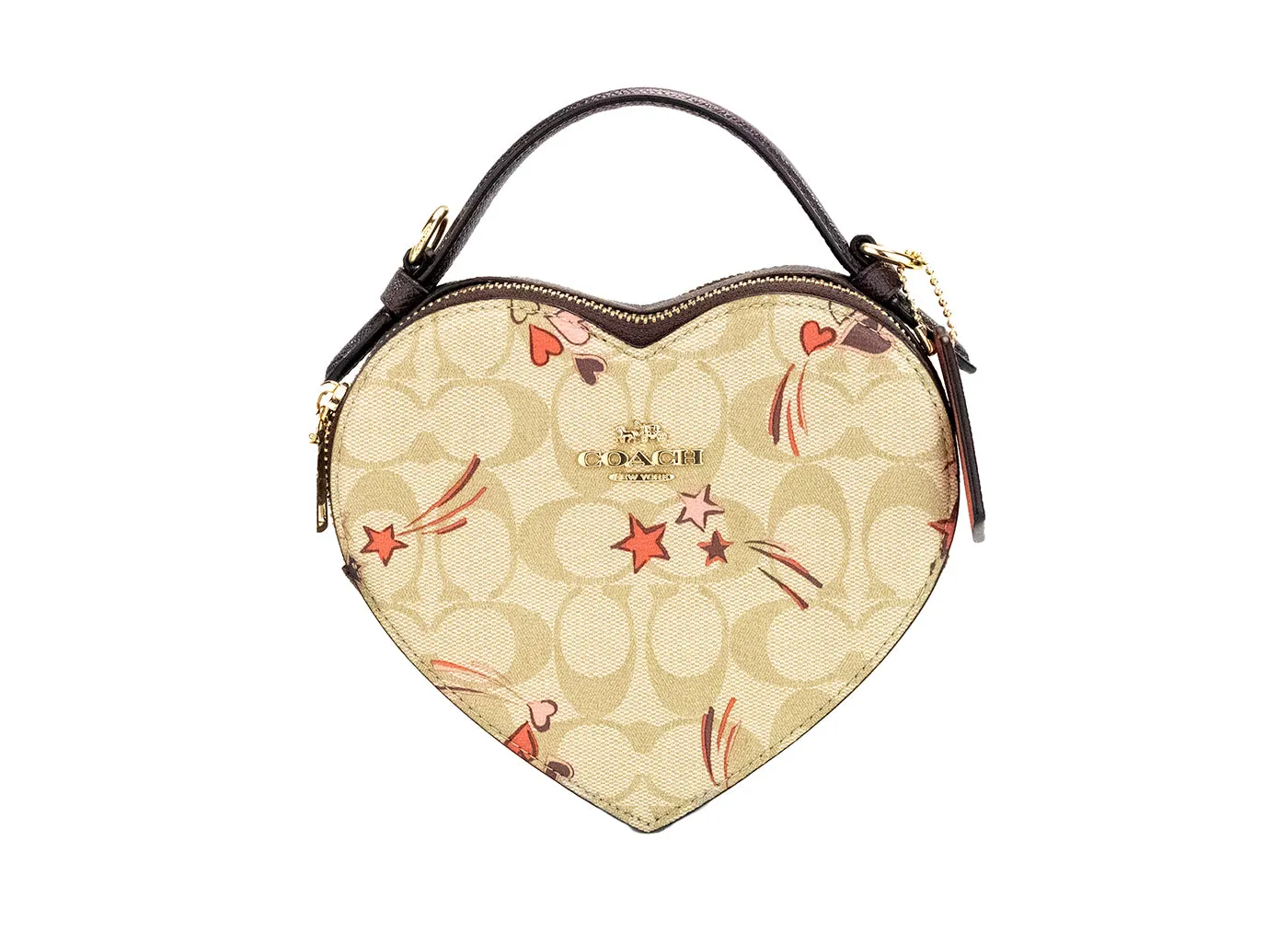 Coach (CK523) Heart Small Light Khaki Heart and Star Print Coated Canvas Crossbody Handbag