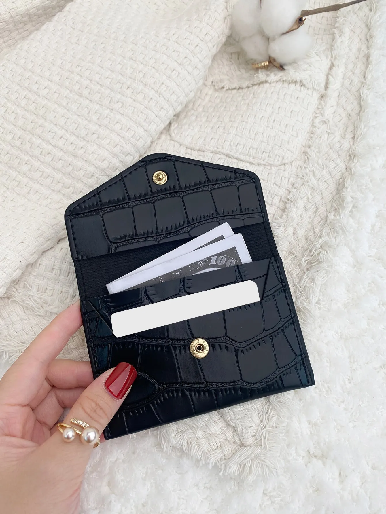 Crocodile Pattern Black Card Holder Black Wallet Small Wallet Card Holder Small