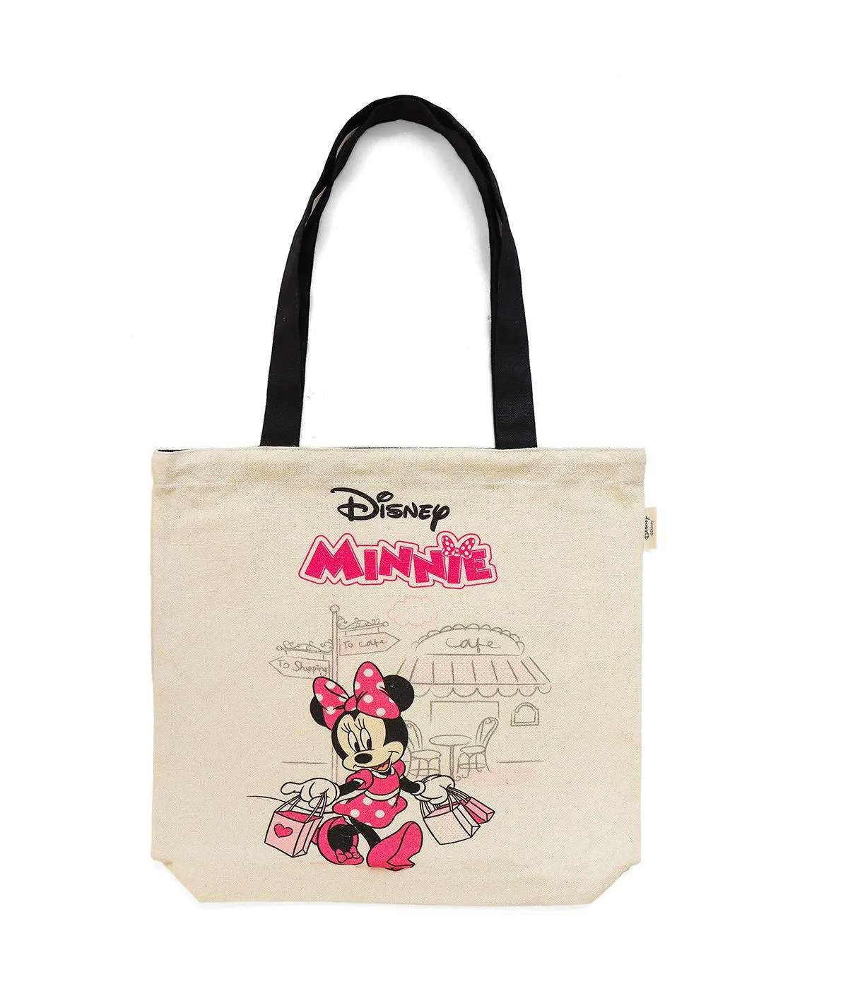 Disney Minnie - Off White & Pink color Cotton canvas  Shoulder Handbag