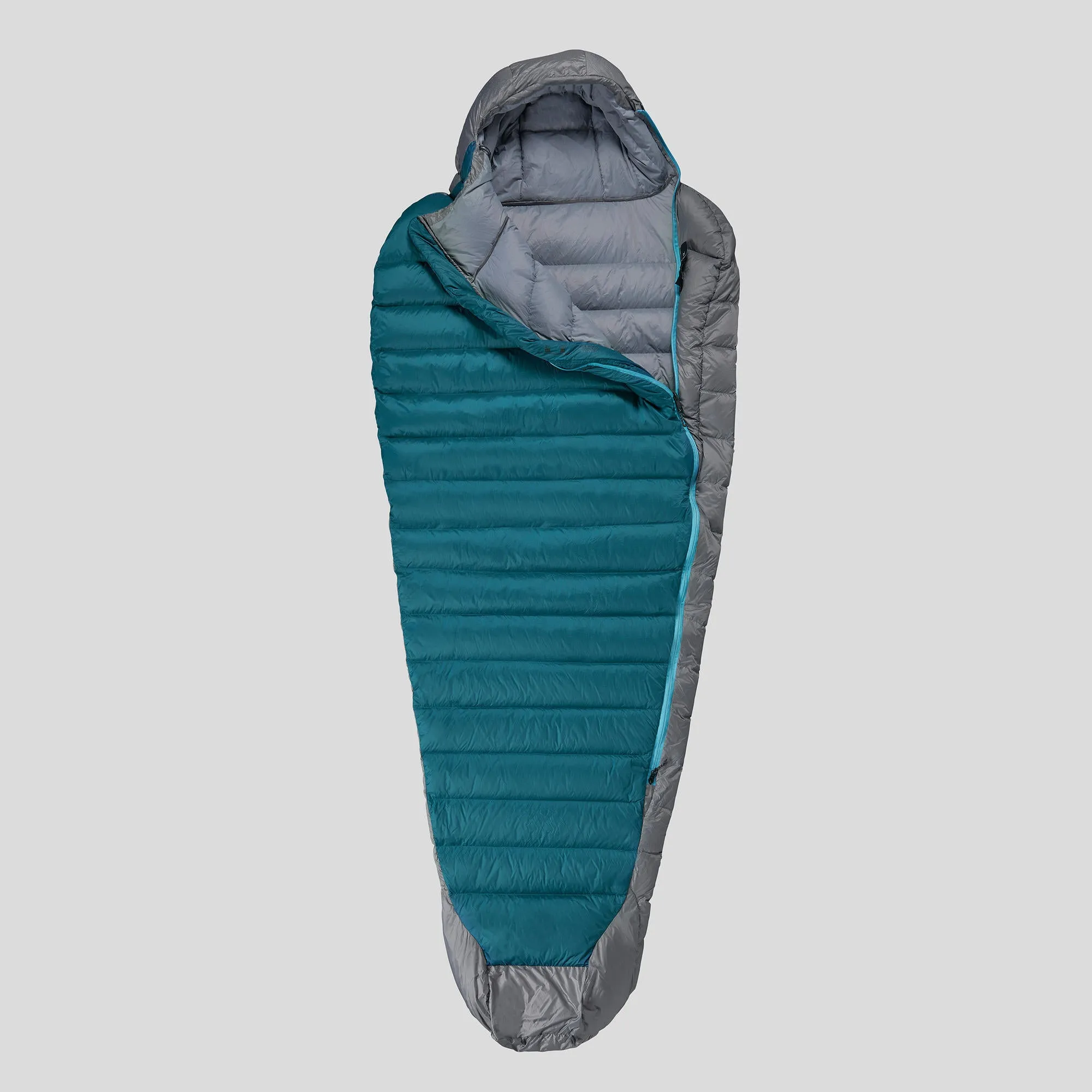 Down sleeping bag Forclaz Trek 900 for hiking, size L, gray / blue