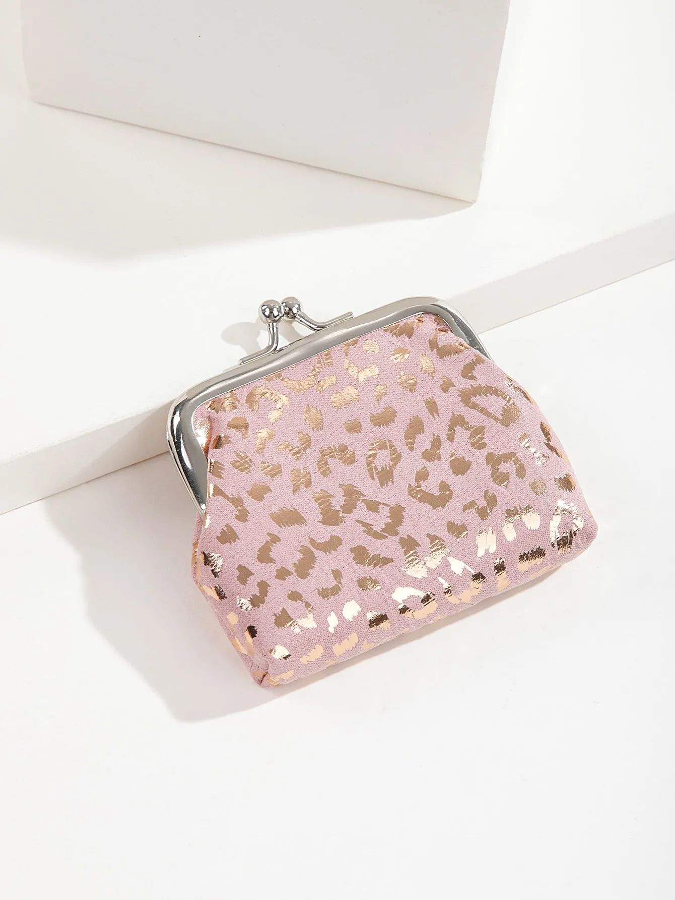 Dusty Pink Chrome Pattern Kiss Lock Coin Purse Change Pouch Card Holder Coin