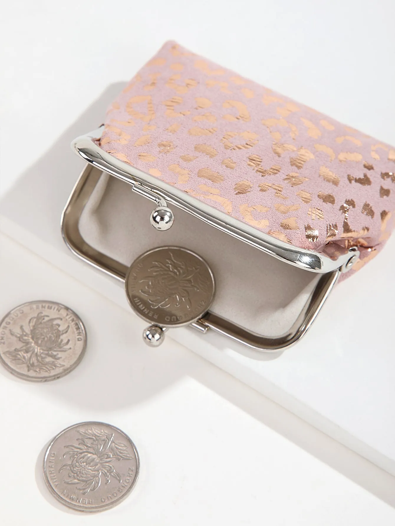 Dusty Pink Chrome Pattern Kiss Lock Coin Purse Change Pouch Card Holder Coin