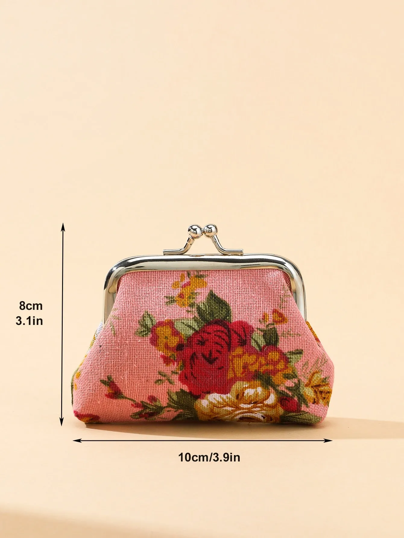 Floral Pattern Pink Kiss Lock Coin Purse Change Pouch Card Holder Coin Holder