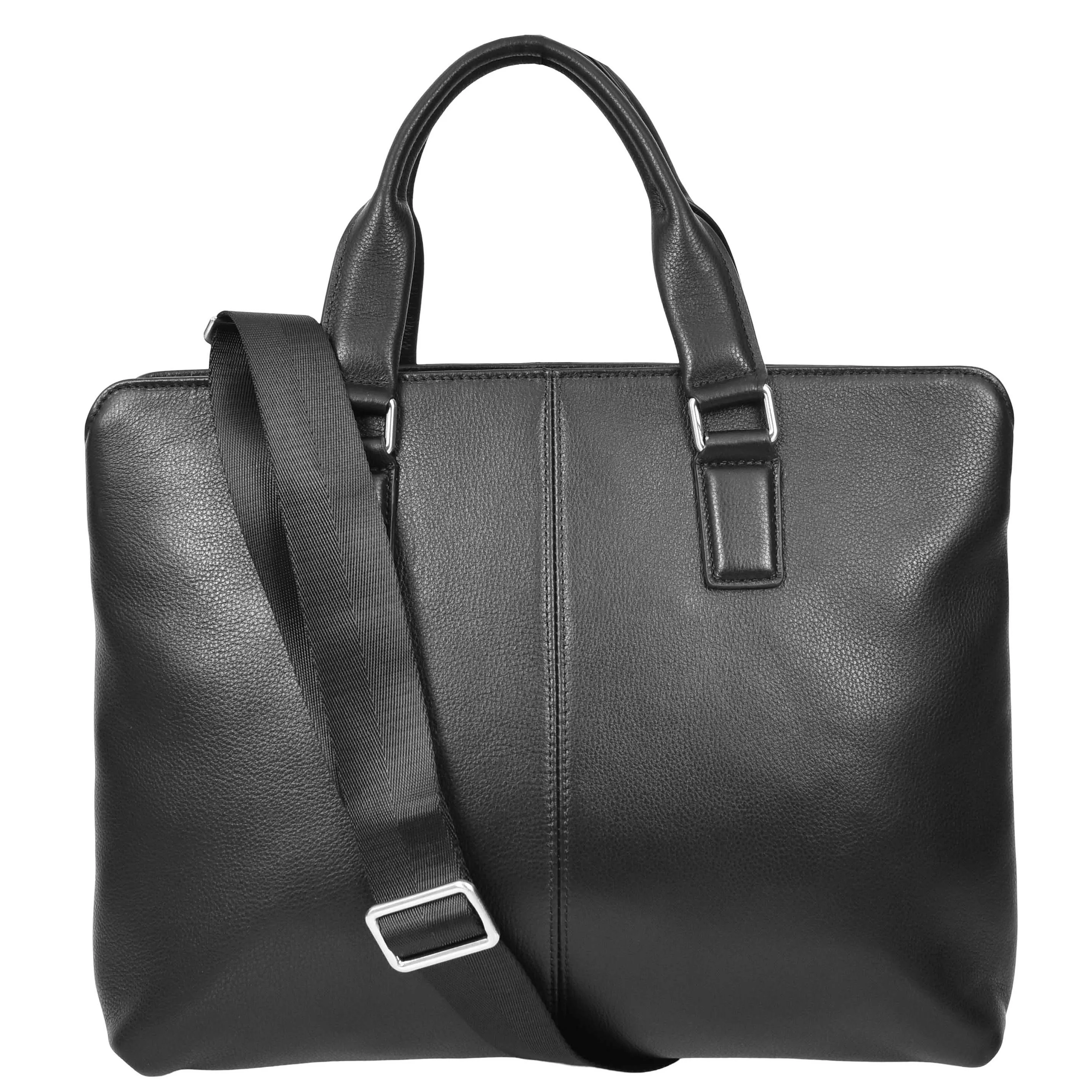 Full Grain Leather Briefcase Slimline Multi Pockets Satchel Organiser Office Bag A981 Black