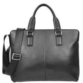 Full Grain Leather Briefcase Slimline Multi Pockets Satchel Organiser Office Bag A981 Black