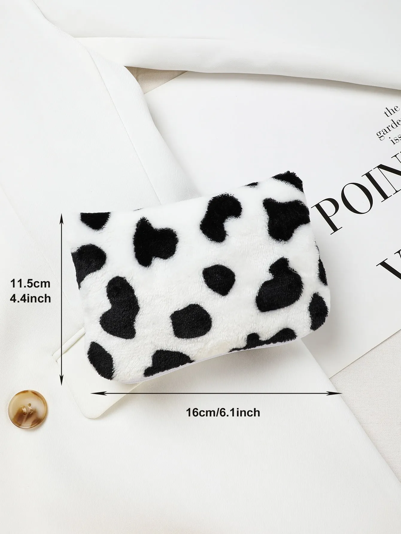 Fuzzy Cow Pattern Coin Purse Zipper Mini Bag Change Pouch Small Coin Case