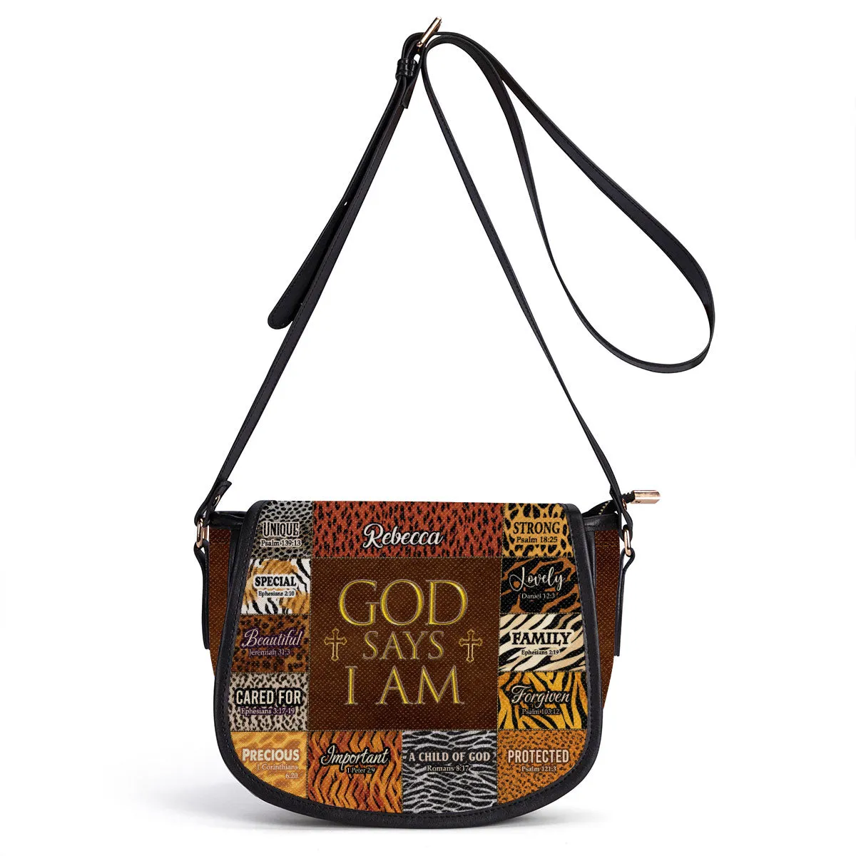 God Says I Am Unique Personalized Leather Saddle Bag - Religious Bags For Women