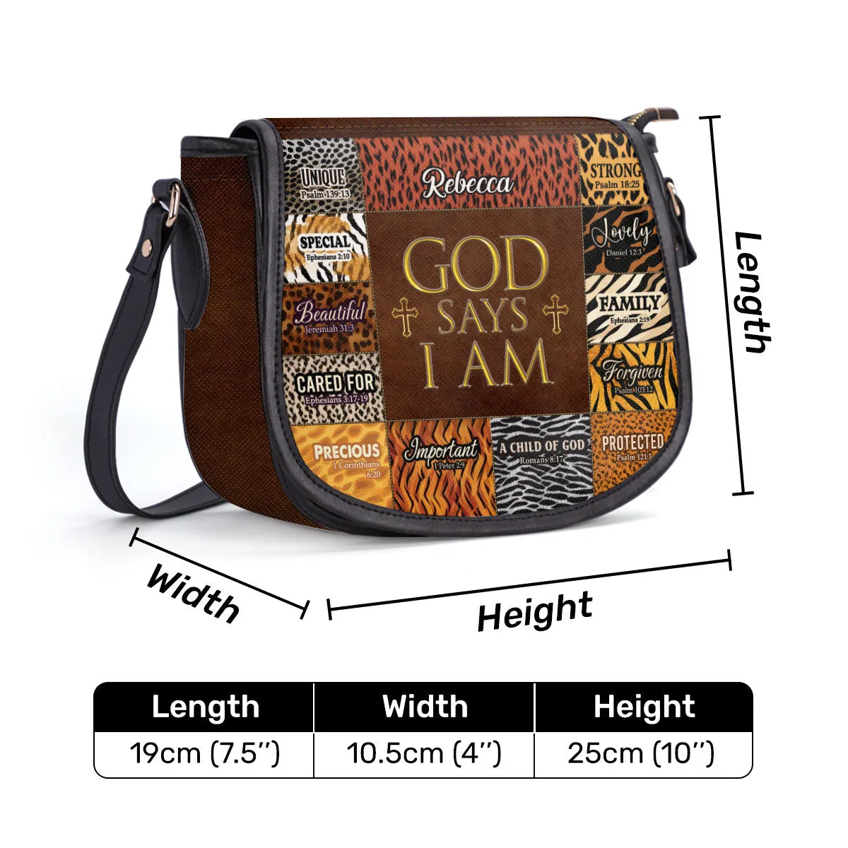 God Says I Am Unique Personalized Leather Saddle Bag - Religious Bags For Women