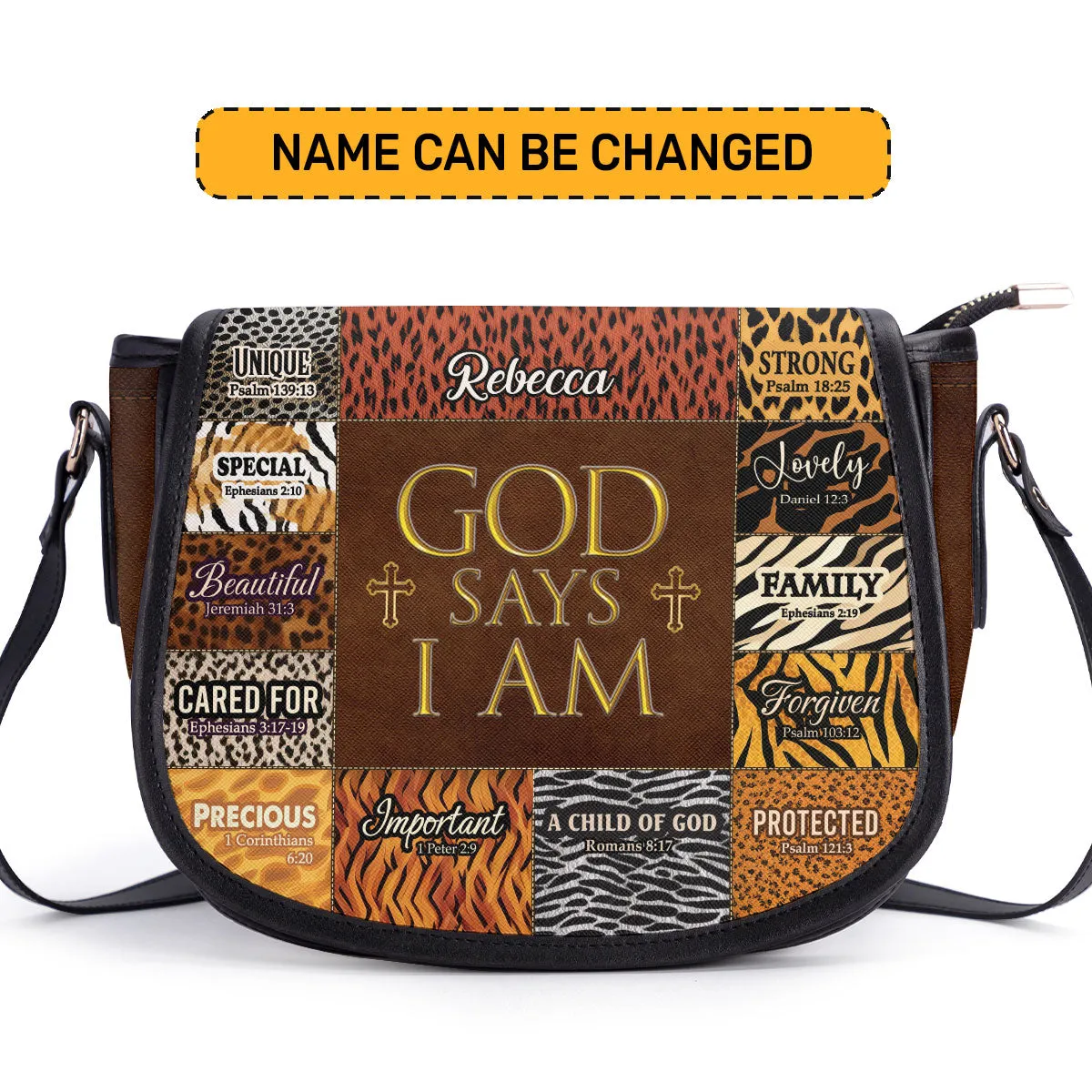 God Says I Am Unique Personalized Leather Saddle Bag - Religious Bags For Women