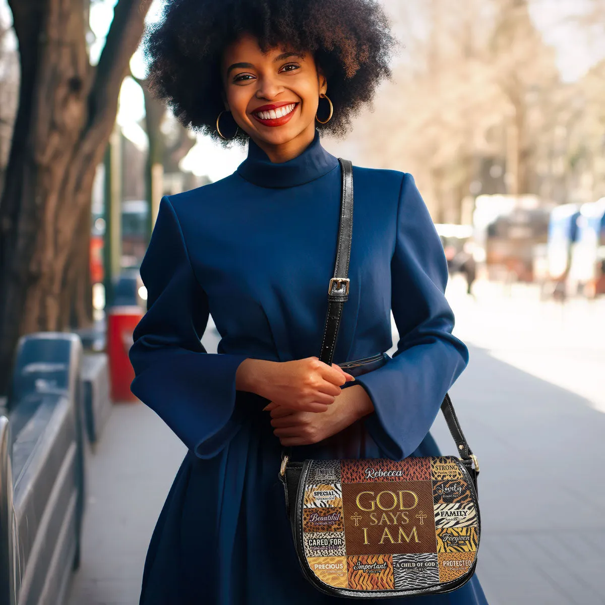 God Says I Am Unique Personalized Leather Saddle Bag - Religious Bags For Women