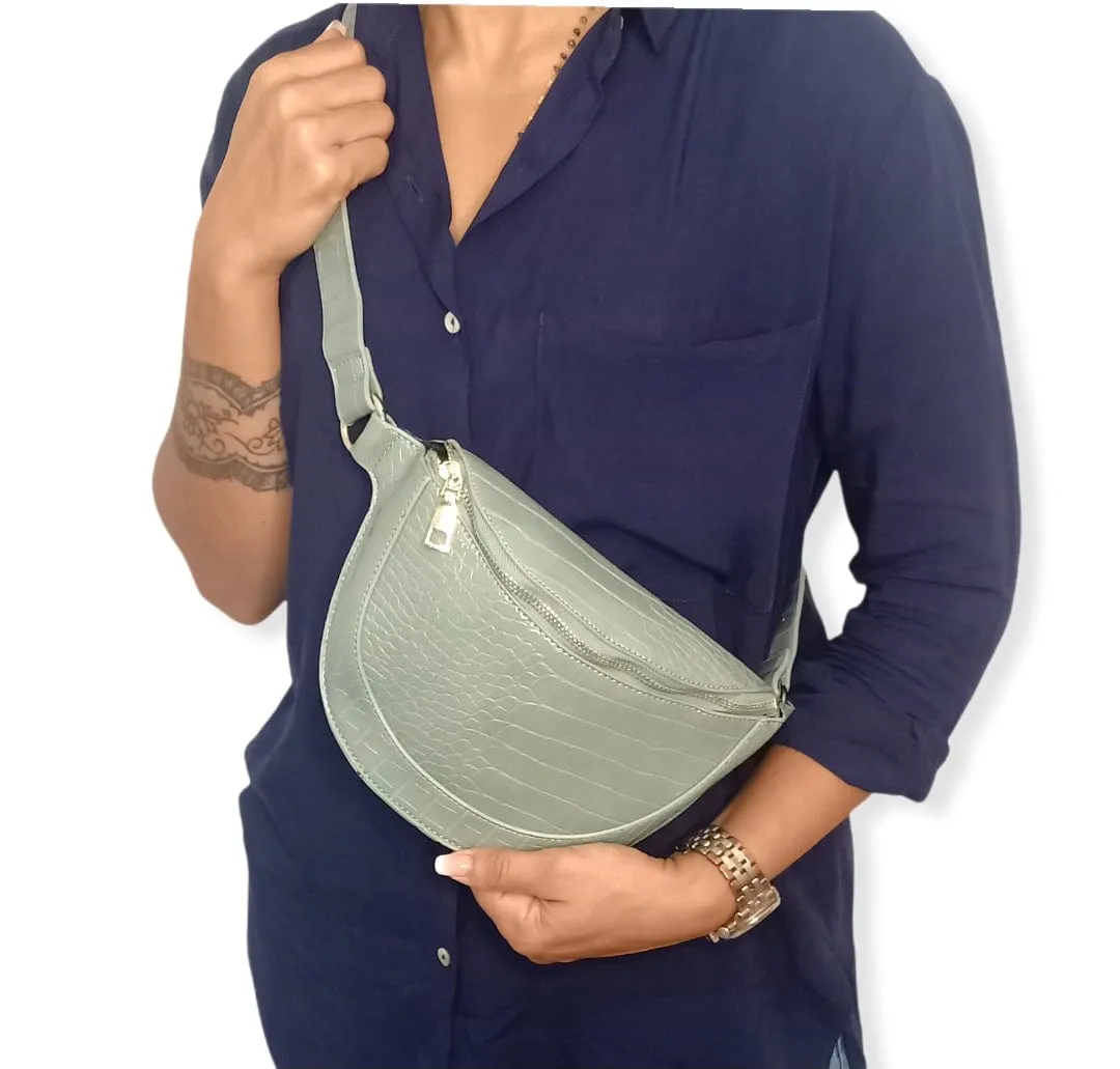 Green leather waist bag