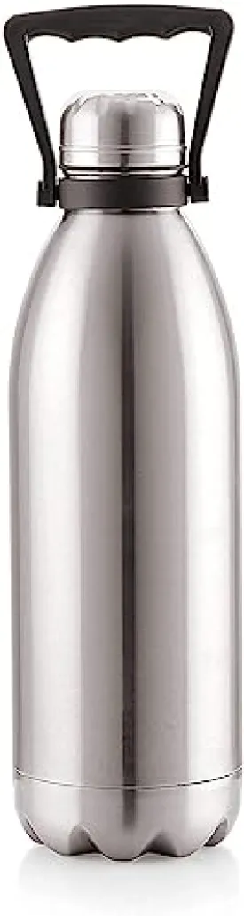 HaRvic Stainless Steel Water Bottle with Handle Double Walled Silver Water Bottle Steel Thermos Bottle Vacuum Insulated Flask Water Bottle for Home Office Travel (1500Ml)