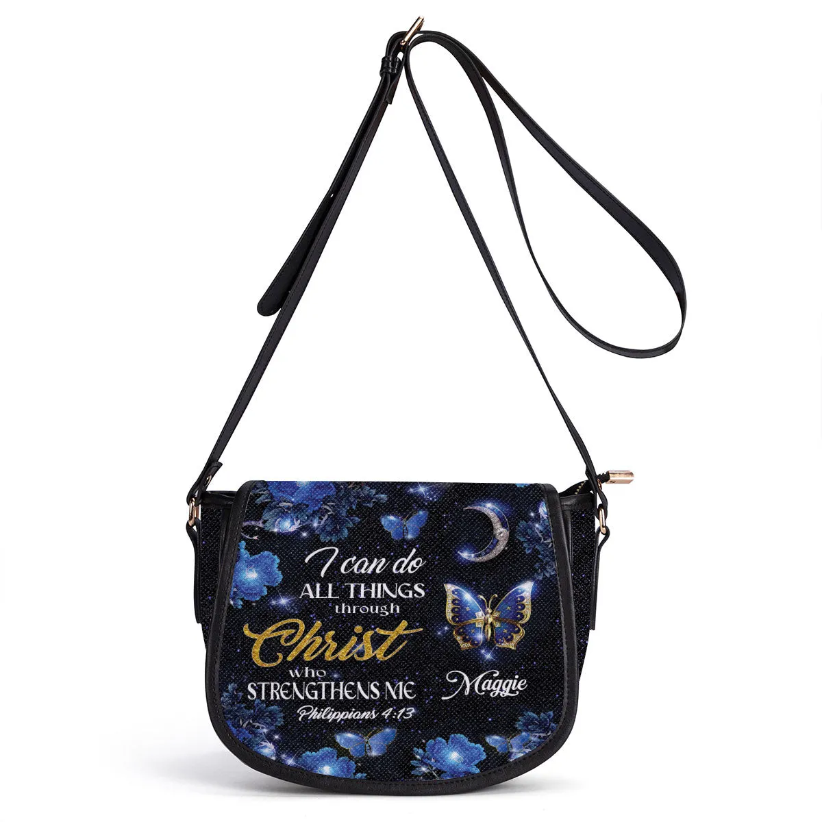 I Can Do All Things Through Christ Personalized Leather Saddle Bag - Religious Bags For Women