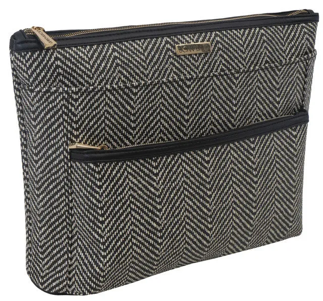 Joan & David Chevron Patterned Large Double Zip Pouch Cosmetic Bag