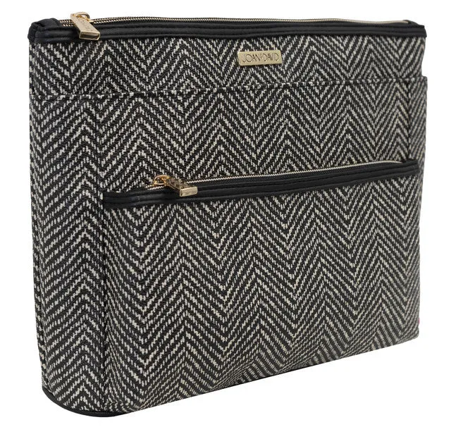 Joan & David Chevron Patterned Large Double Zip Pouch Cosmetic Bag