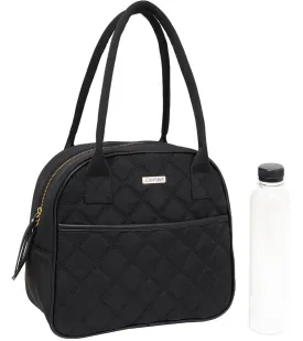 Joan & David Diamond Quilted Nylon Cooler Lunch Tote With Re-Usable Bottle