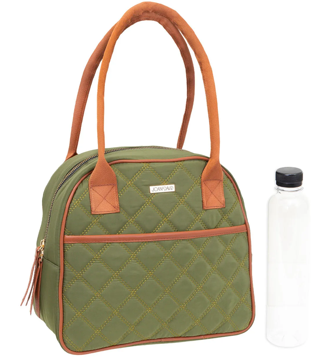 Joan & David Diamond Quilted Nylon Cooler Lunch Tote With Re-Usable Bottle