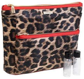 Joan & David Light Leopard Print Large Zippered Toiletry Pouch