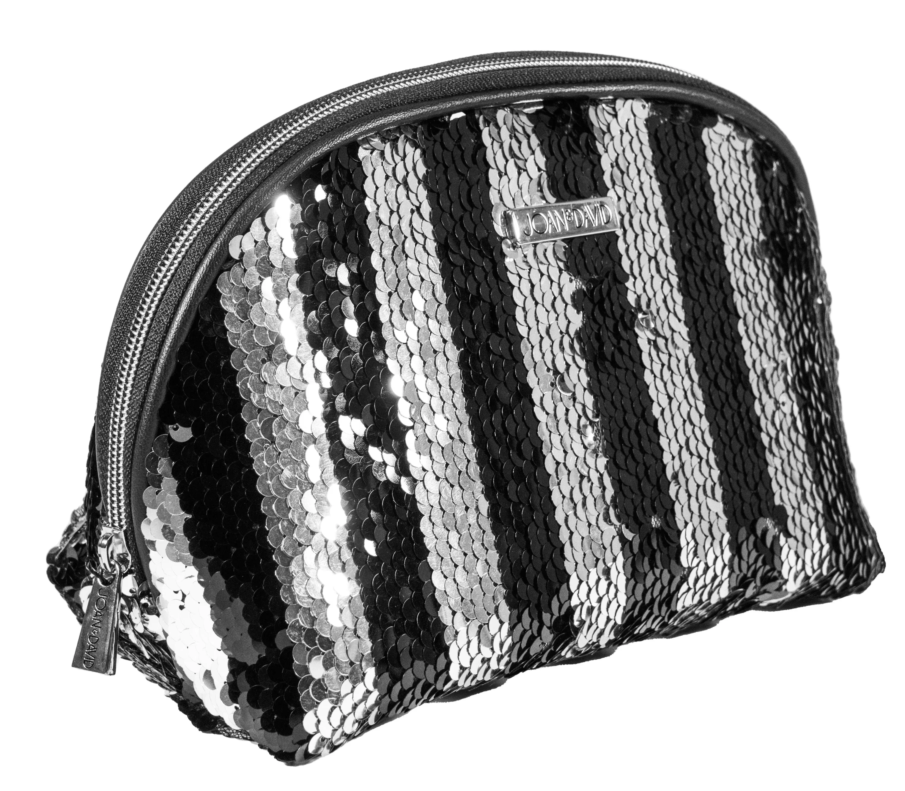 Joan & David Sequined Stripe Patterned Dome Cosmetic Bag