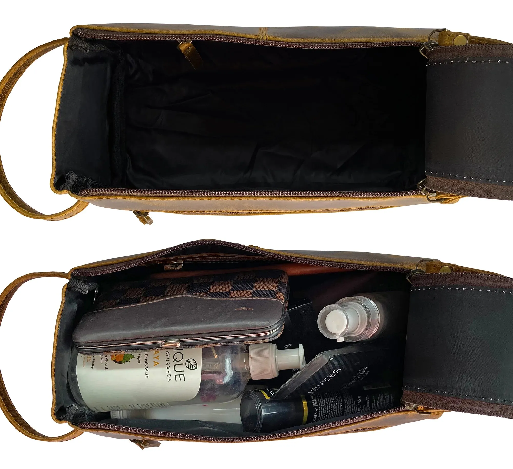 Leather Travel Toiletry Bag (Antique Brown)