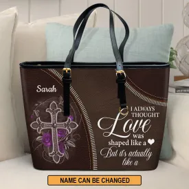 Love Is Actually like A Cross Personalized Large Leather Tote Bag - Christian Inspirational Gifts For Women