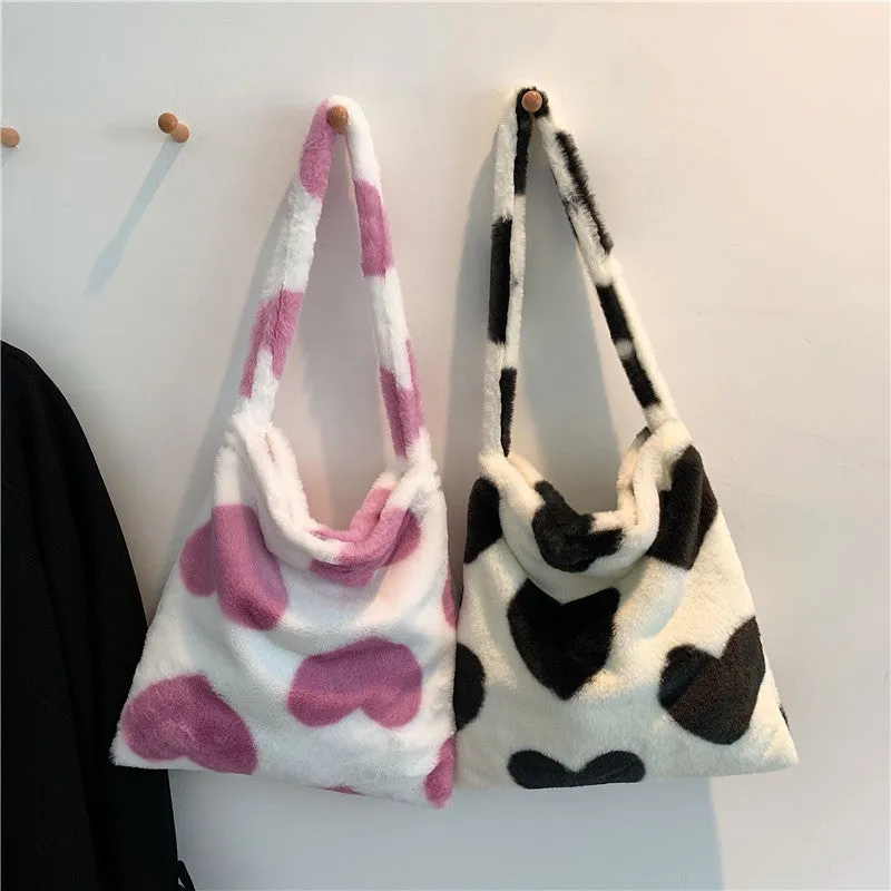 Love Shoulder Bags Winter Plush Shopping Bags For Women