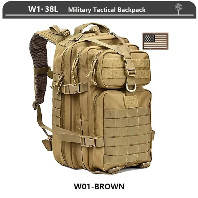 Military Tactical Backpack 3 Day Assault Pack Army Molle Bag 38/45L Large Outdoor Waterproof Hiking Camping Travel 600D Rucksack