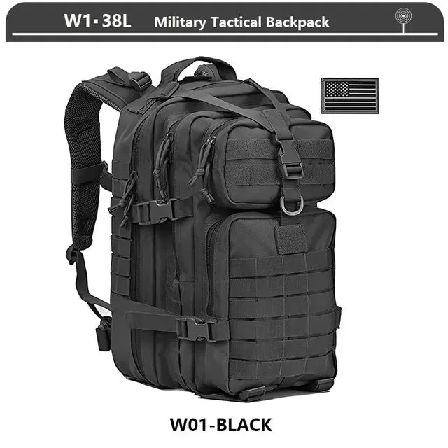 Military Tactical Backpack 3 Day Assault Pack Army Molle Bag 38/45L Large Outdoor Waterproof Hiking Camping Travel 600D Rucksack