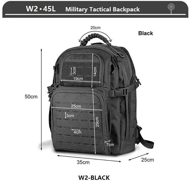 Military Tactical Backpack 3 Day Assault Pack Army Molle Bag 38/45L Large Outdoor Waterproof Hiking Camping Travel 600D Rucksack