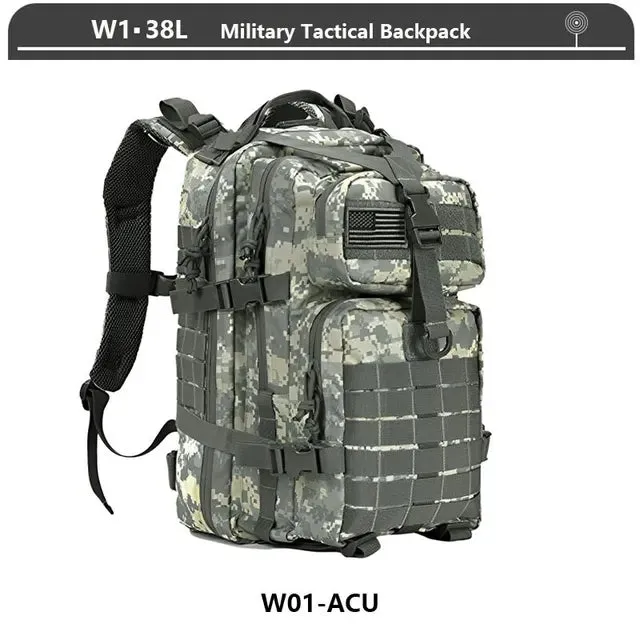 Military Tactical Backpack 3 Day Assault Pack Army Molle Bag 38/45L Large Outdoor Waterproof Hiking Camping Travel 600D Rucksack