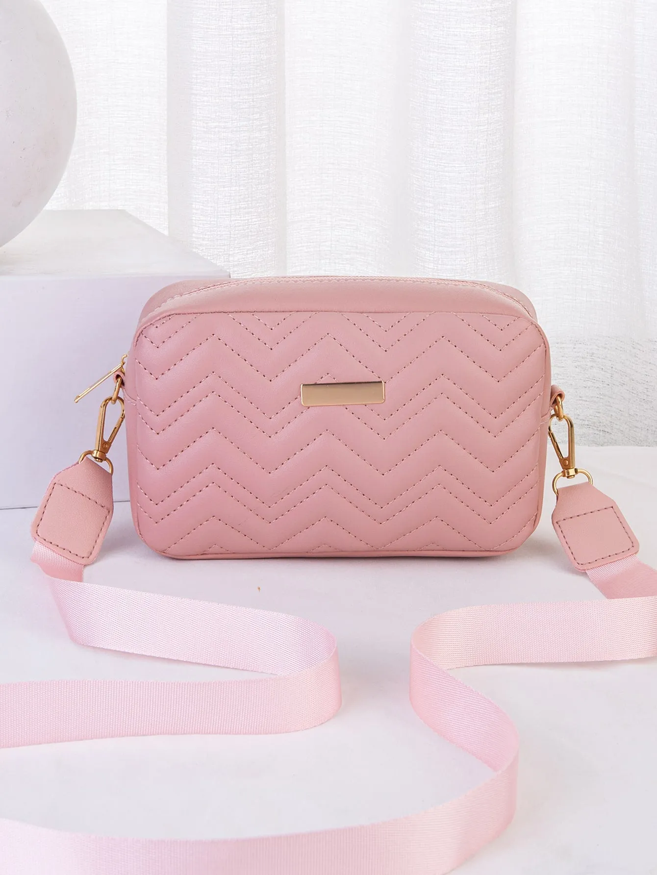 Mini Chevron Quilted Square Bag Fashion Pink