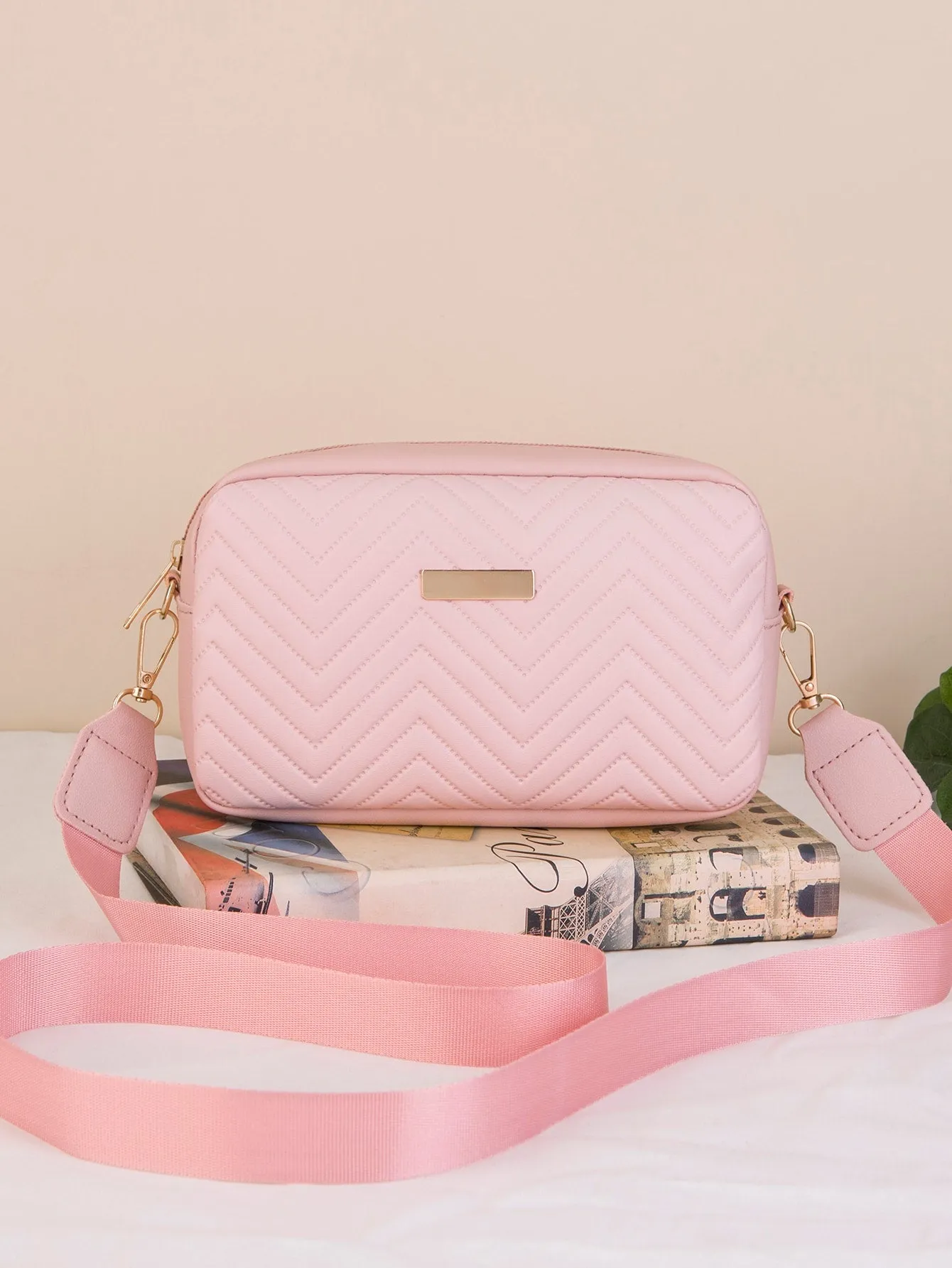 Mini Chevron Quilted Square Bag Fashion Pink