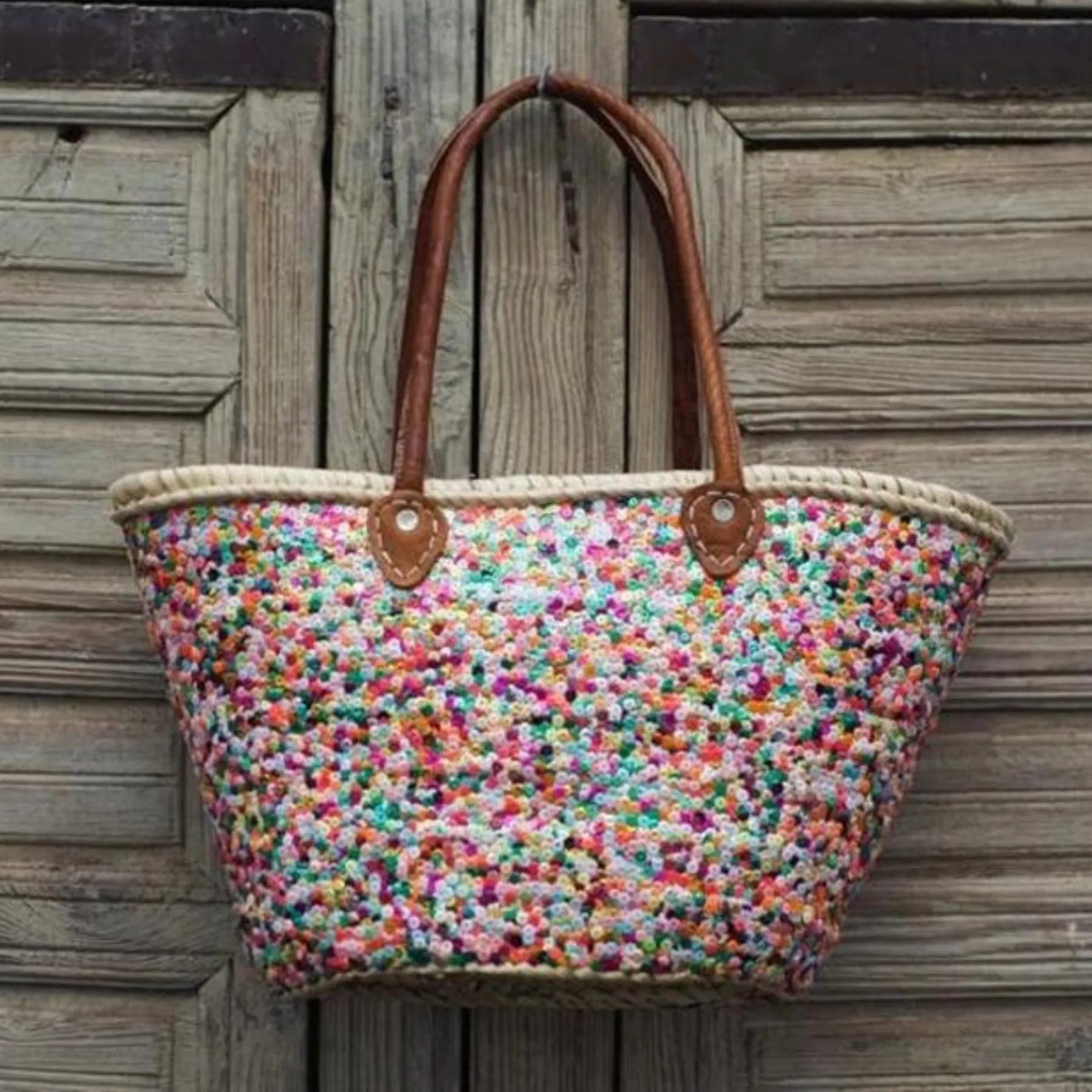 Miramar Straw Bag - Multicoloured Sequins