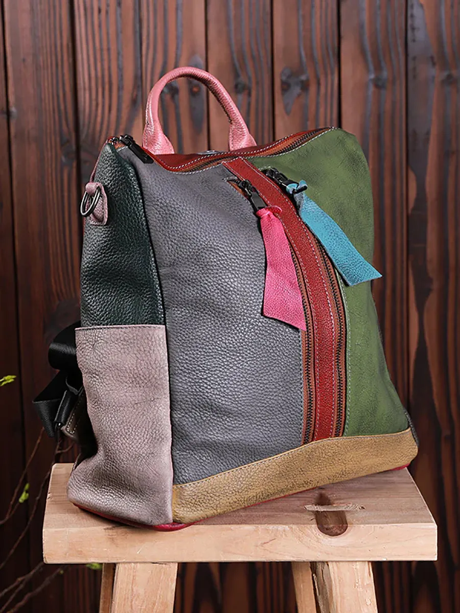 Multicolor Women Leather Zipper Backpack