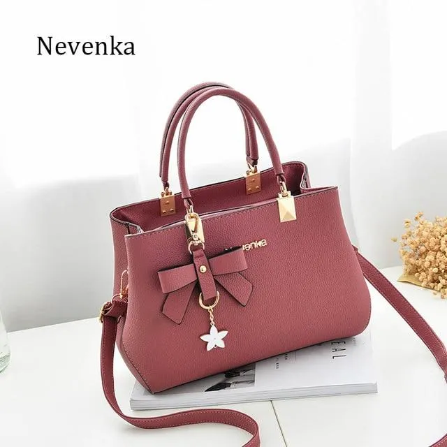 Nevenka 2018 Women Handbags Brand Design Leather Bags Bow Star Pendant Fashion Solid Style Shoulder Bags Luxury Casual Tote