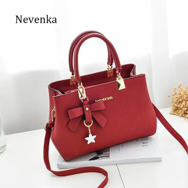 Nevenka 2018 Women Handbags Brand Design Leather Bags Bow Star Pendant Fashion Solid Style Shoulder Bags Luxury Casual Tote