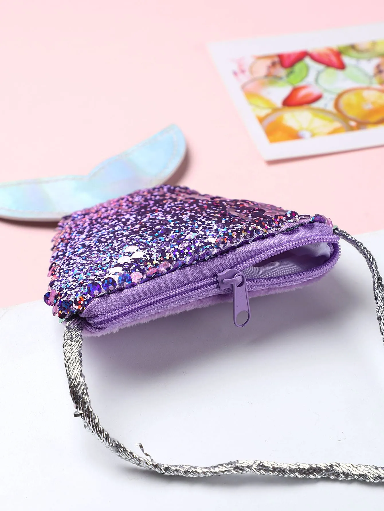 Purple Coin Bag Sequins Novelty Bag Small Wallet Card Holder Small Purse Coin