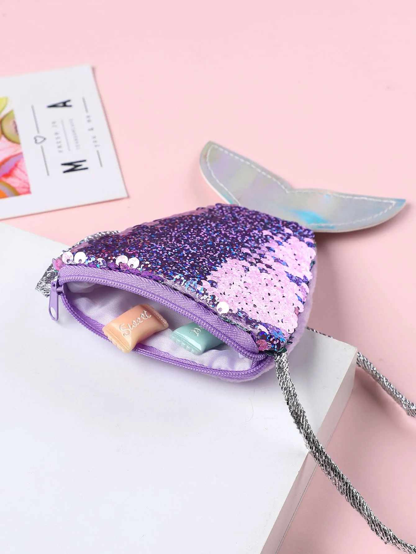 Purple Coin Bag Sequins Novelty Bag Small Wallet Card Holder Small Purse Coin