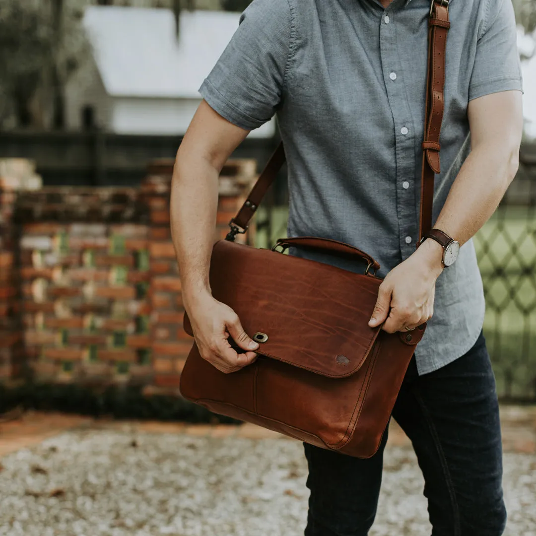 Roosevelt Leather Laptop Messenger Bag | Amber Brown