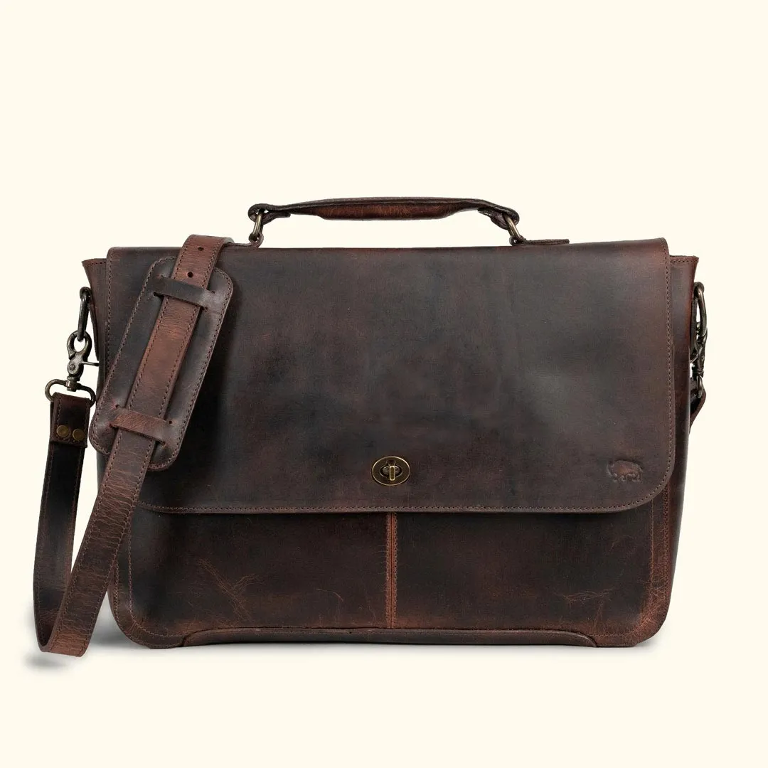 Roosevelt Leather Laptop Messenger Bag | Dark Oak