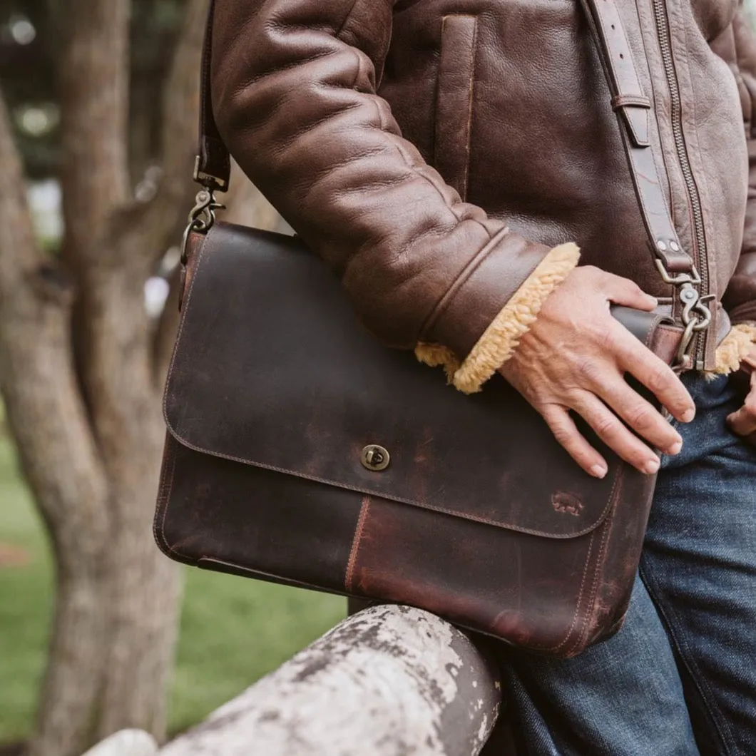 Roosevelt Leather Laptop Messenger Bag | Dark Oak