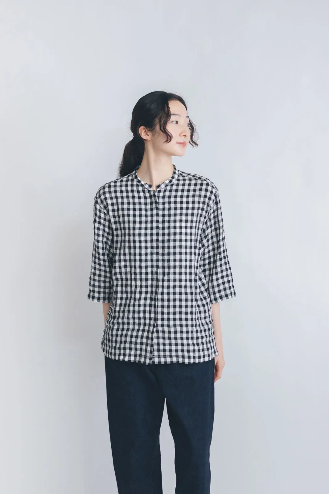 【SALE】 HAND ROOM WOMENS ショートクルタシャツ ギンガム