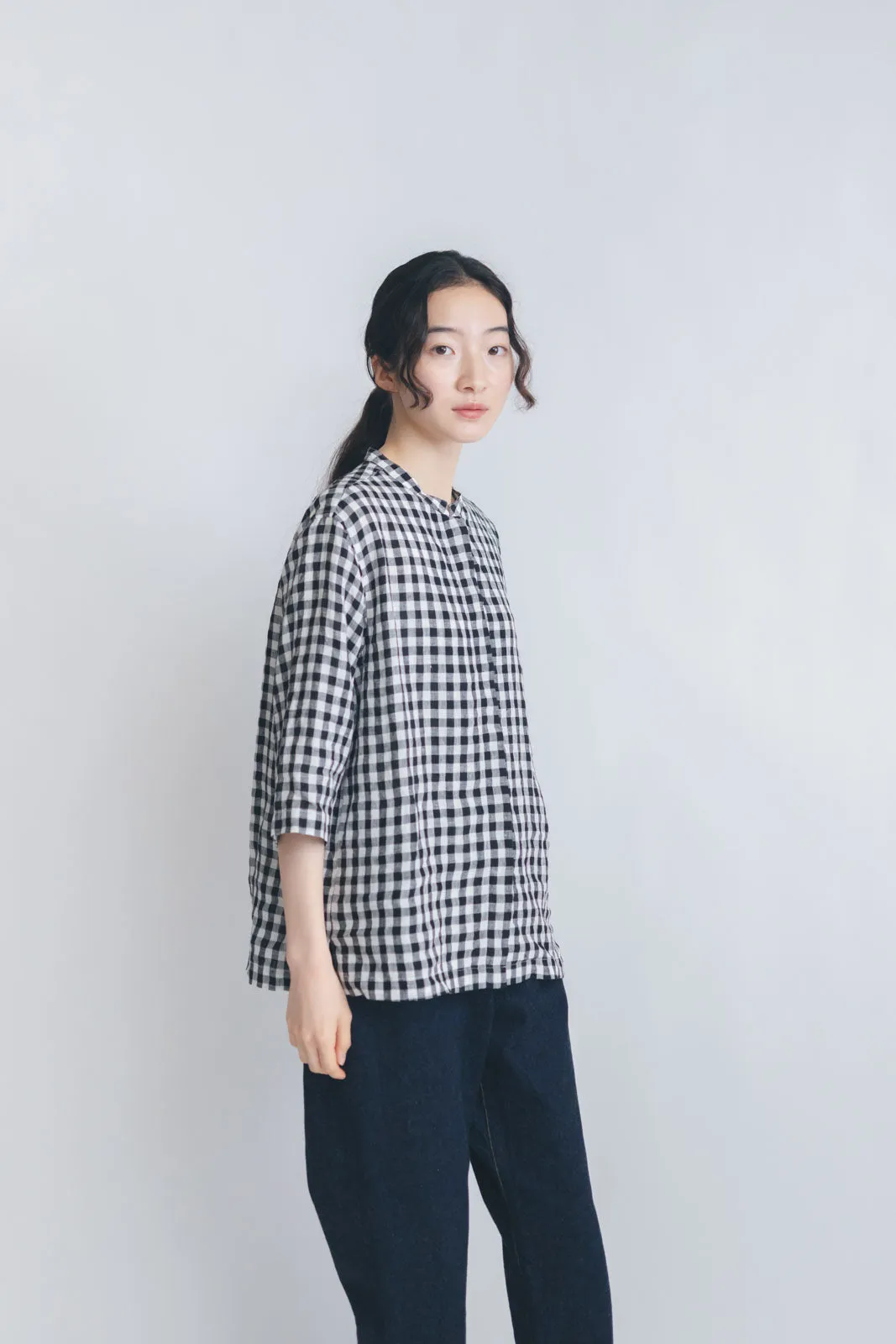 【SALE】 HAND ROOM WOMENS ショートクルタシャツ ギンガム