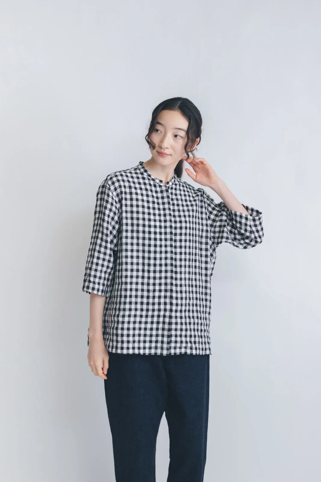 【SALE】 HAND ROOM WOMENS ショートクルタシャツ ギンガム